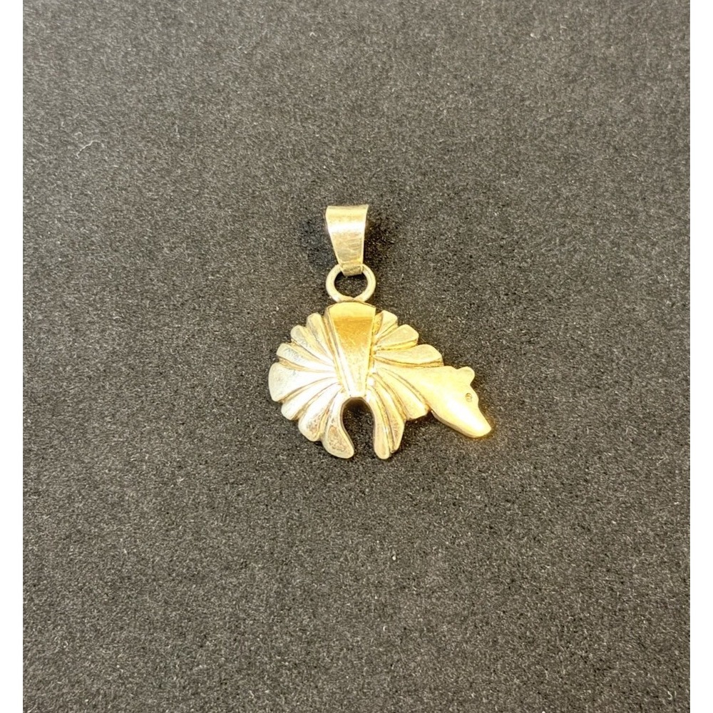 VINTAGE EH ERVIN HOSKIE 14K GOLD & STERLING SILVER NAVAJO FETISH BEAR PENDANT - Picture 3 of 5
